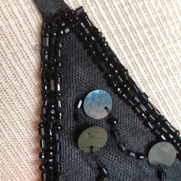 Halter top sz Med/ black silky material with sequins and faux diamonds/ties - Picture 11 of 15